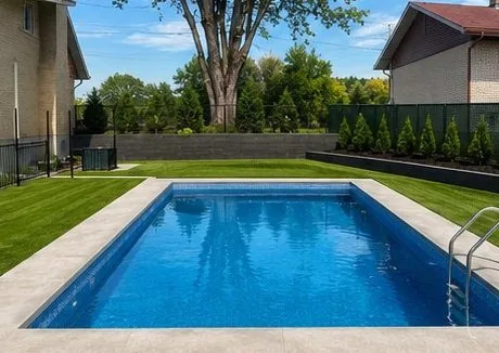 Réalisation TURF A&G : gazon synthétique autour d'une piscine creusée