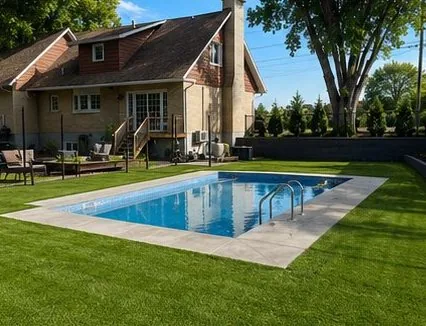 Réalisation TURF A&G : cour avec piscine creusée et terrasse
