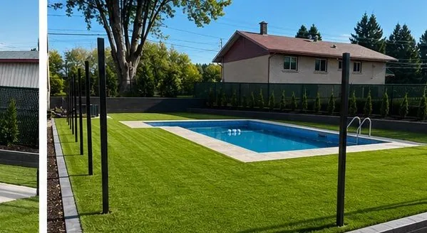 Réalisation TURF A&G : aménagement de cour avec piscine et clôture